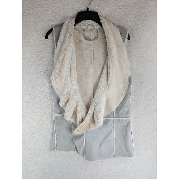 Paparazzi by Biz Vest Womens Small Beige Gray Open Front Faux Fur - Picture 1 of 15